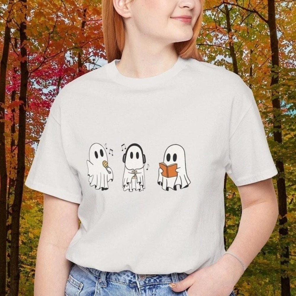 Halloween Ghost Shirt Unisex Spooky Graphic Tee Cute Fall Cozy Autumn Outfit